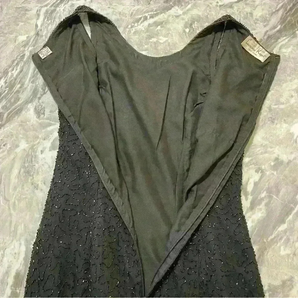 Laurence Kazar New York Womans Dress Vintage Sparkle Holiday 100% Silk Blk Sz PS - Picture 7 of 10